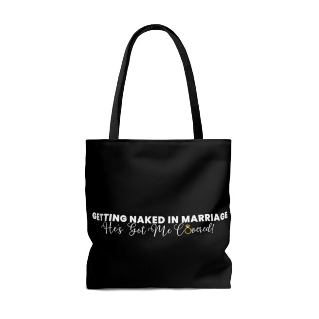 GNIM He's Got Me Covered | Black AOP Tote Bag - Image 2