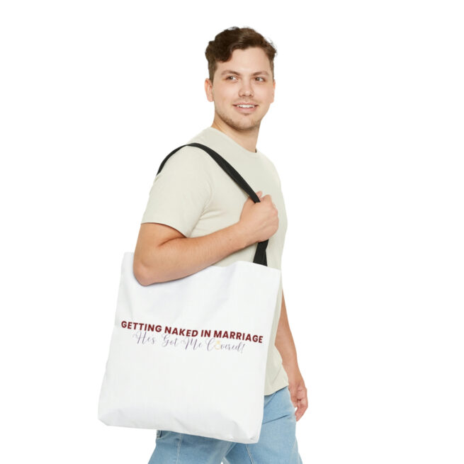 GNIM He's Got Me Covered| White AOP Tote Bag - Image 3