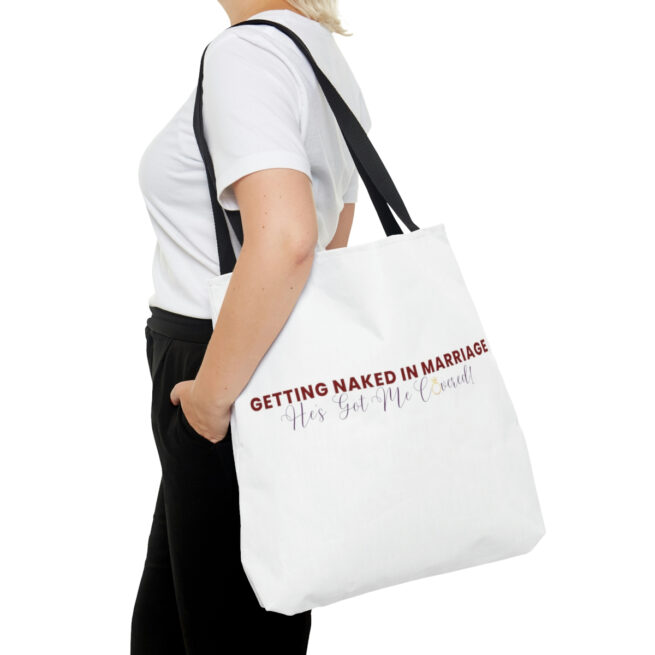 GNIM He's Got Me Covered| White AOP Tote Bag - Image 4