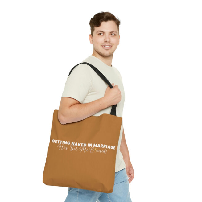 GNIM He's Got Me Covered | Tan AOP Tote Bag - Image 3