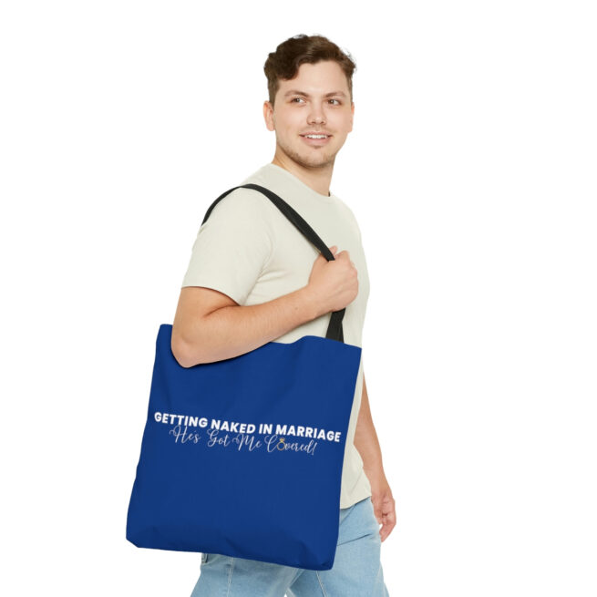 GNIM He's Got Me Covered | Blue AOP Tote Bag - Image 3