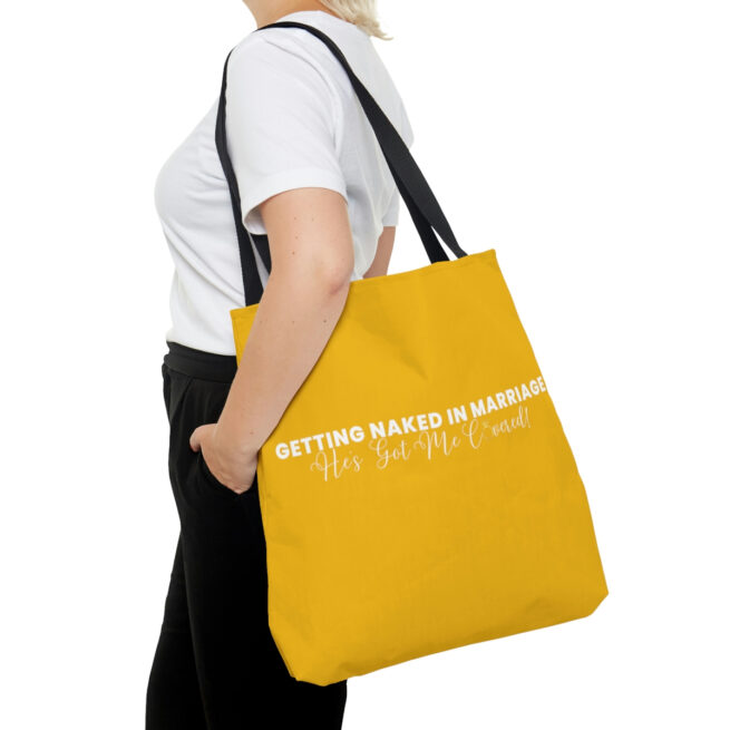 GNIM He's Got Me Covered | Yellow AOP Tote Bag - Image 4