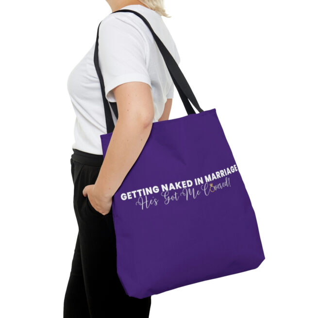 GNIM He's Got Me Covered | Purple AOP Tote Bag - Image 4