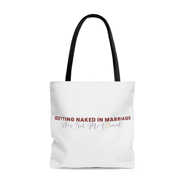 GNIM He's Got Me Covered| White AOP Tote Bag