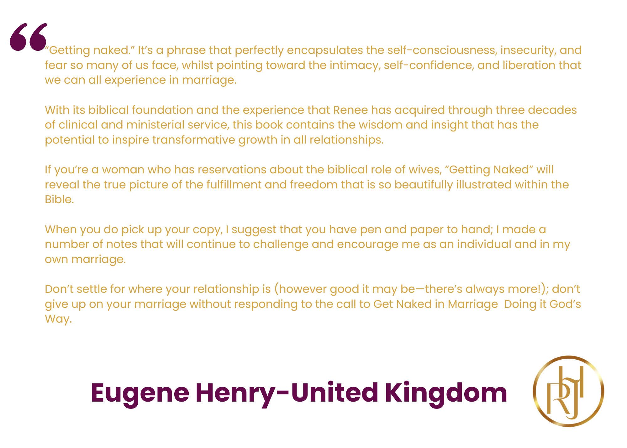 Testimonial from Eugene Henry of the United Kingdom